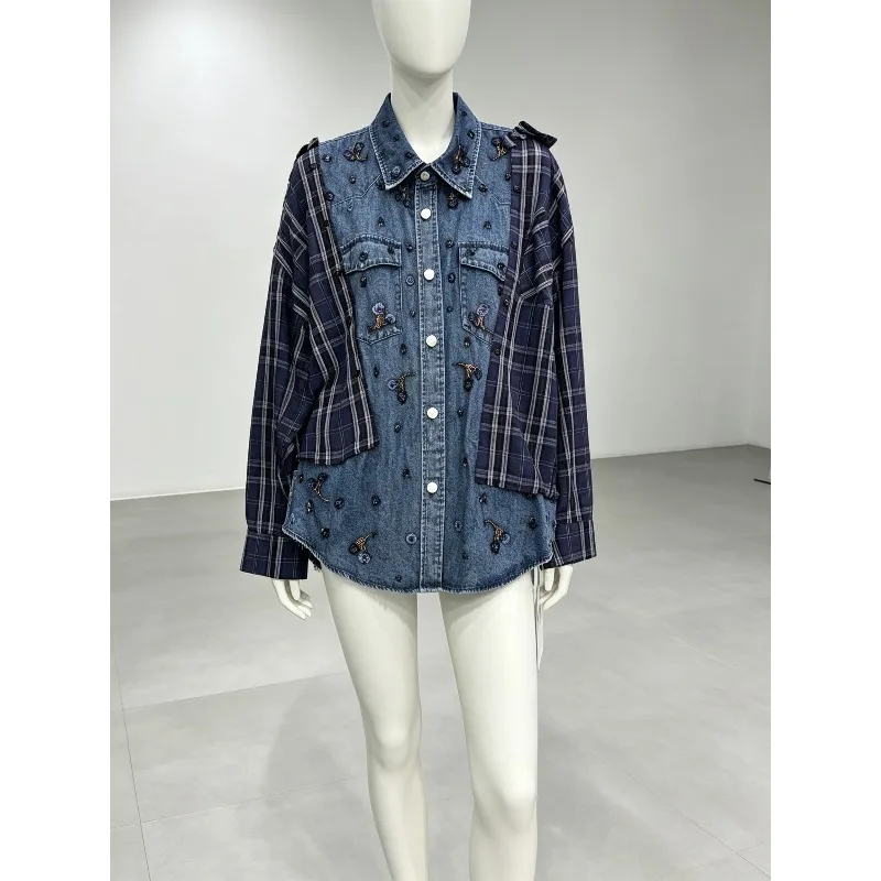 SuperAen Autumn Winter New Korean Style Plaid Shirt Women's Fashion Patchwork Loose Office Lady Shirt Tops