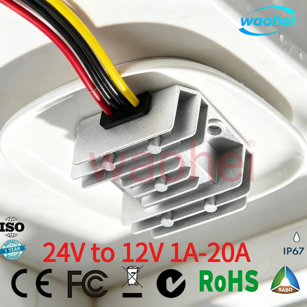 24 Volt to 12 Volt Step Down 24V to 12V 5A 8A 10A 20A Buck Module DC Converter Voltage Regulator for Cars Solar RoHS Waterproof
