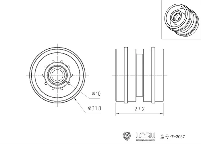 RC 1/14 Sattelanhänger W-2057 Metall LESU Aluminiumlegierung CNC-Produktion Radnabe Anhänger DIY Modifiziertes Automodell – Detail 2