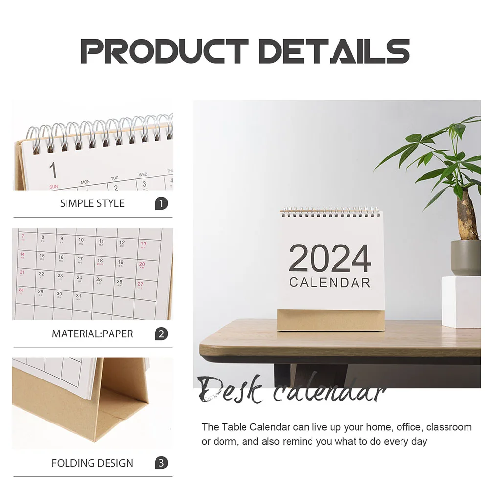 

Mini Desktop 2024 Freestanding Flip Calendar for Office Home Decorative Small Table Calendar Muying Style Reminder Planner
