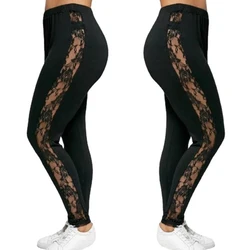 3XL Plus Size Lace High Waist Fitness Leggings Women Holllow Out Yoga Pants Gym Workout Sports Trousers