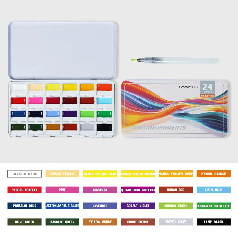 Hochwertiges, halbtransparentes Aquarellfarben-Set mit Pinsel, 24 Farben, Wasserfarbenpigment zum Malen, Künstlerbedarf – Detail 2