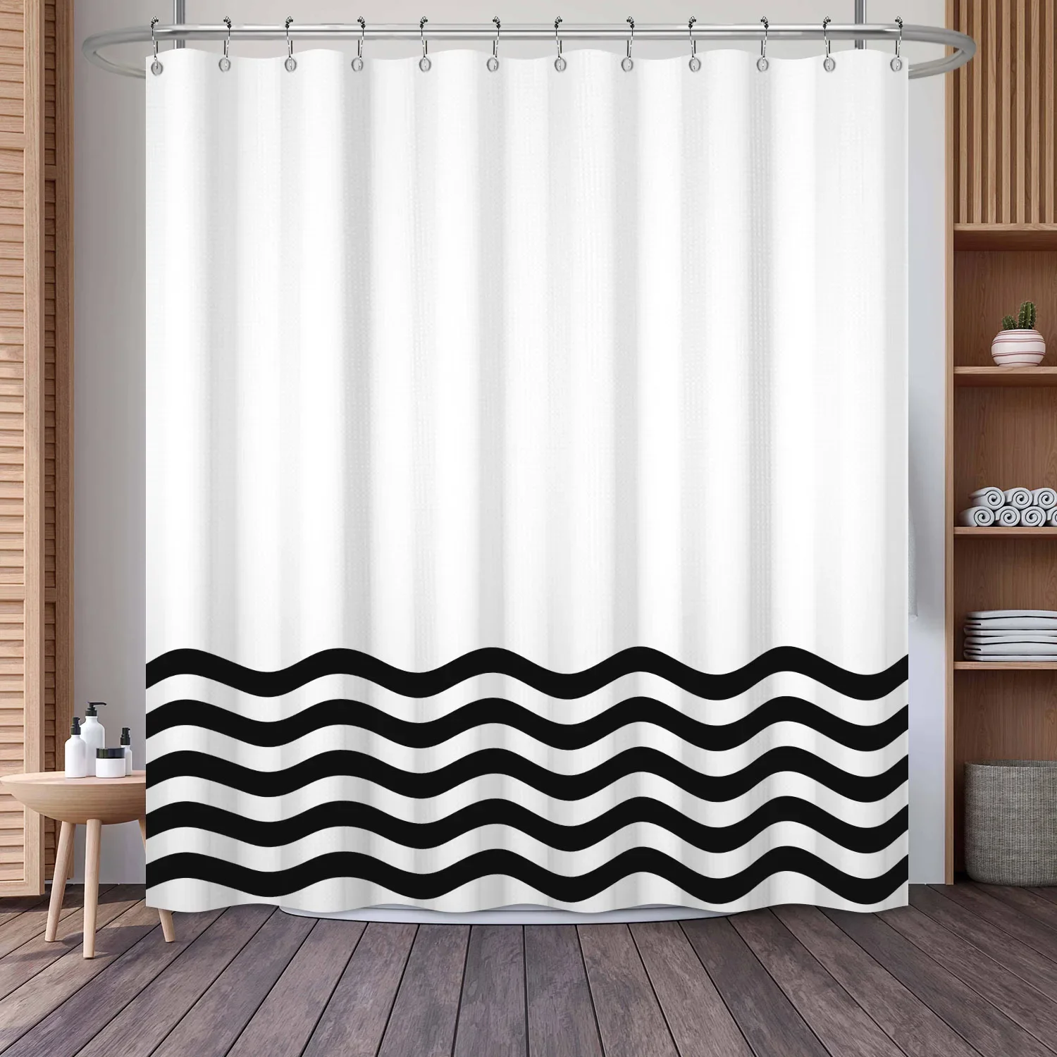 Waffle Shower Curtains Modern Hotel Style Striped Geometric Pattern Bath Decor Waterproof Polyester Bathroom Curtain with Hooks