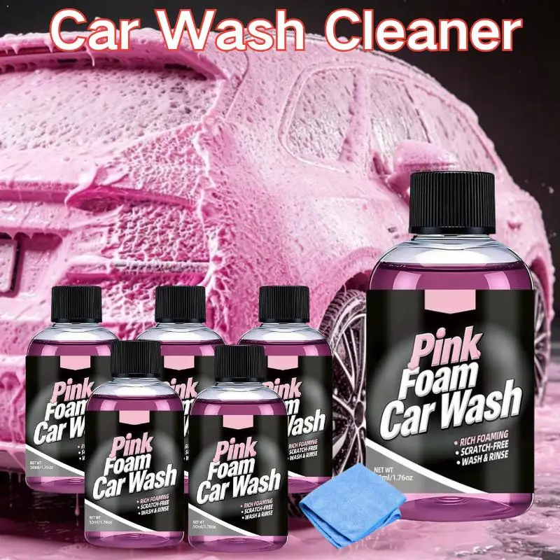 Pink Rich Foam Car Wash Liquid Powerful Dirt Removal Auto Care Soap With Bonus Microfiber Towel Deep Clean Car Body Shampoo