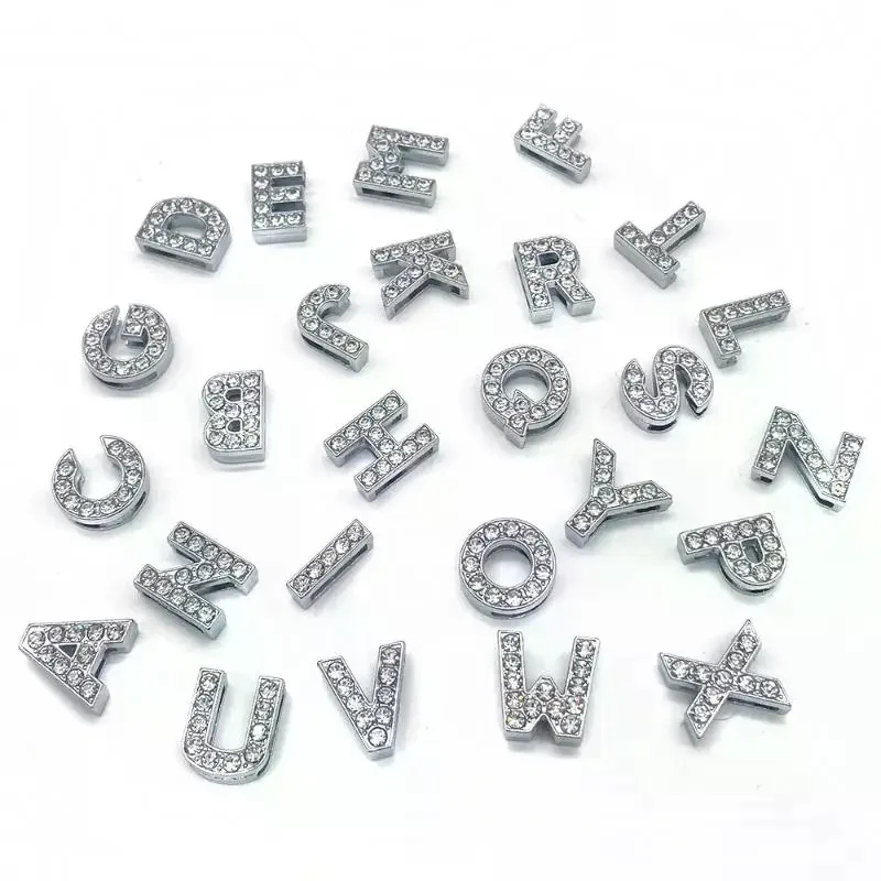 Shiny Rhinestone A-Z Alphabet Charms Clear Crystal DIY Shoe Decoration for Clogs Sandals Lanyard Accessories