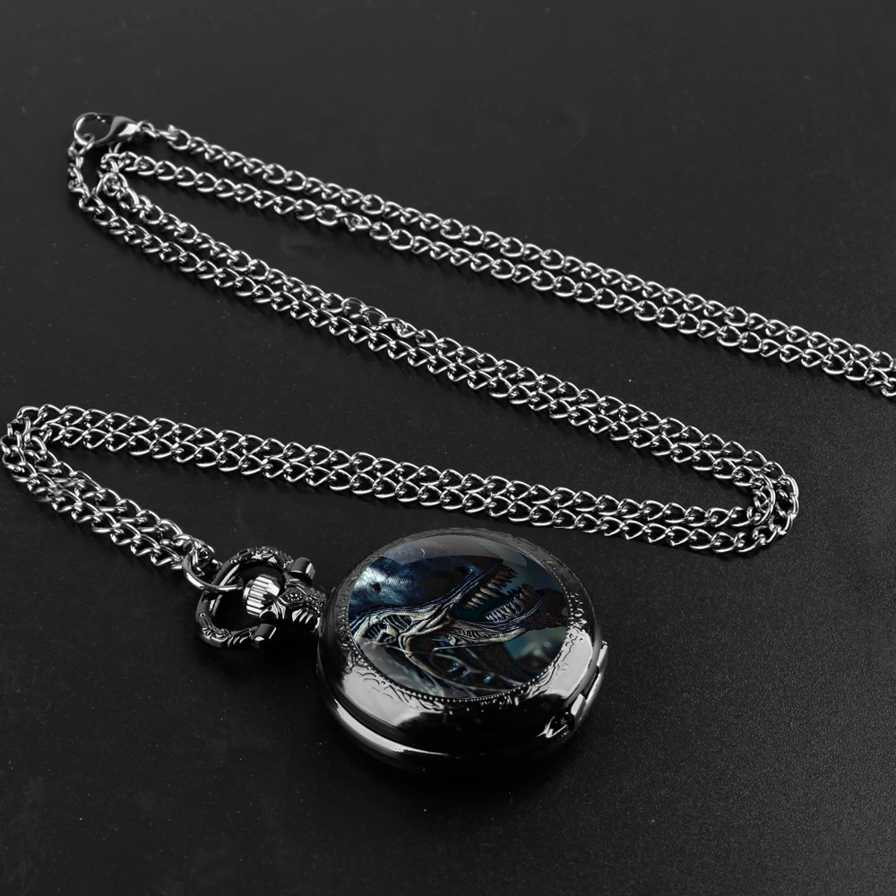 Cool alien Design Vintage Quartz Pocket Chain Watch Necklace Watches For Men Women Unique Gifts Mens Birthday Gifts for Boys