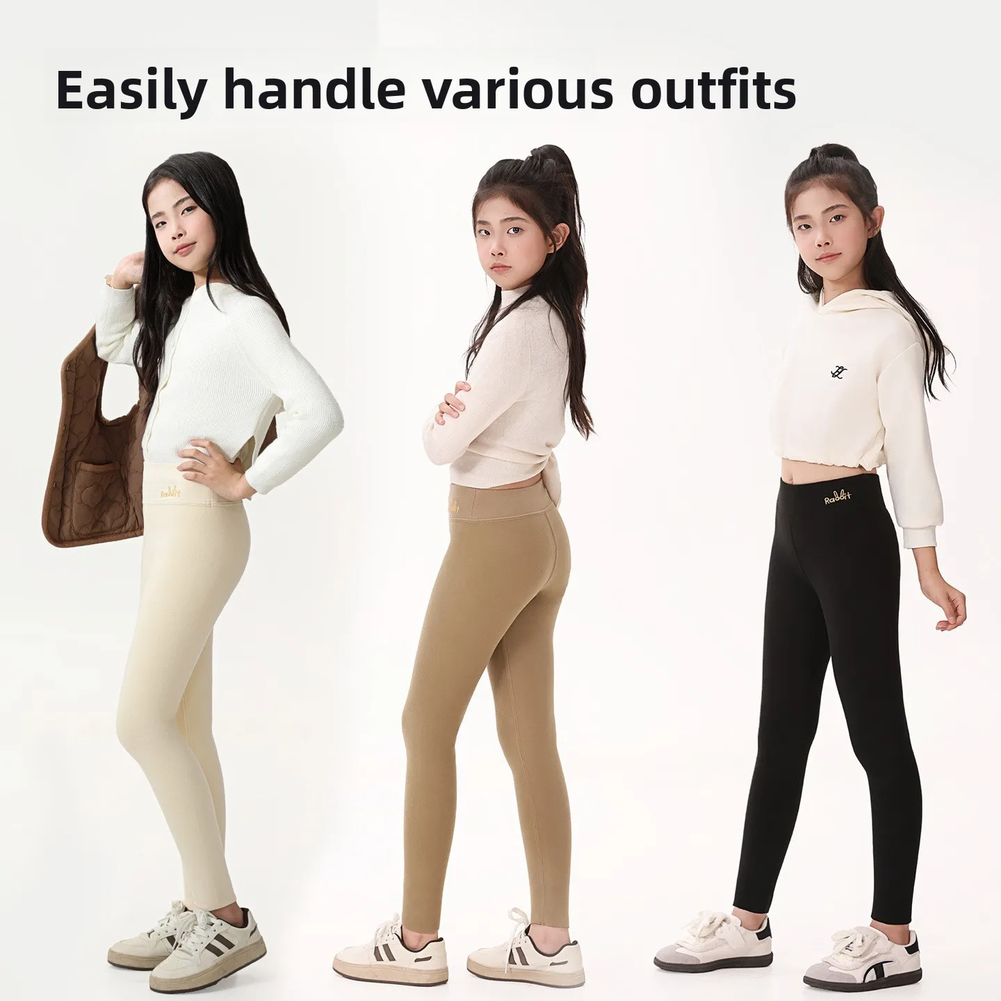 Pantaloni da yoga bianchi a vita alta per ragazze Pantaloni da bambina slim fit con strato base Pantaloni a vita alta alla moda per bambini inizio autunno