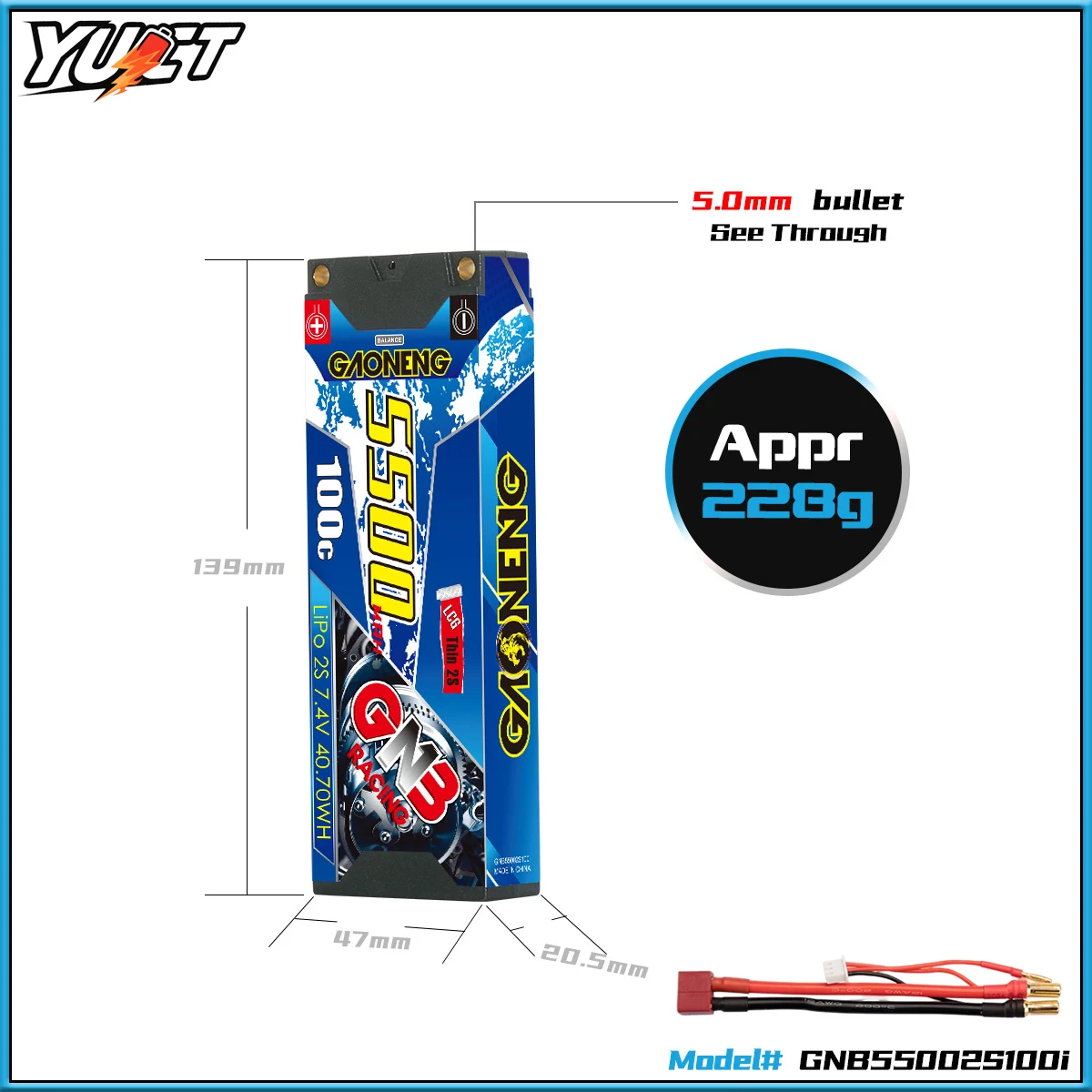 GNB 2S LiPo Battery 7.4V 5500mAh 100C/200C LCG 5.0mm T Plug LiPo Battery For 1/10 RC Racing Cars Four Drive Off-Road Boats Parts