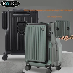 KO-KU 2024 Nieuwe Dubbelopenende Koffer Vooropeningsdeksel 20 Inch Instapdoos Anti-Drop Zip Box Multifunctionele Trolley Case