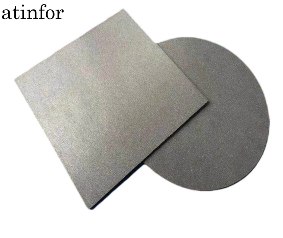 Atinfor 50mm x 50mm mikrometer berpori Titanium Ti logam busa Filter bahan Laser pemotongan elektroda penelitian ketebalan 0.4 MM-3 mm