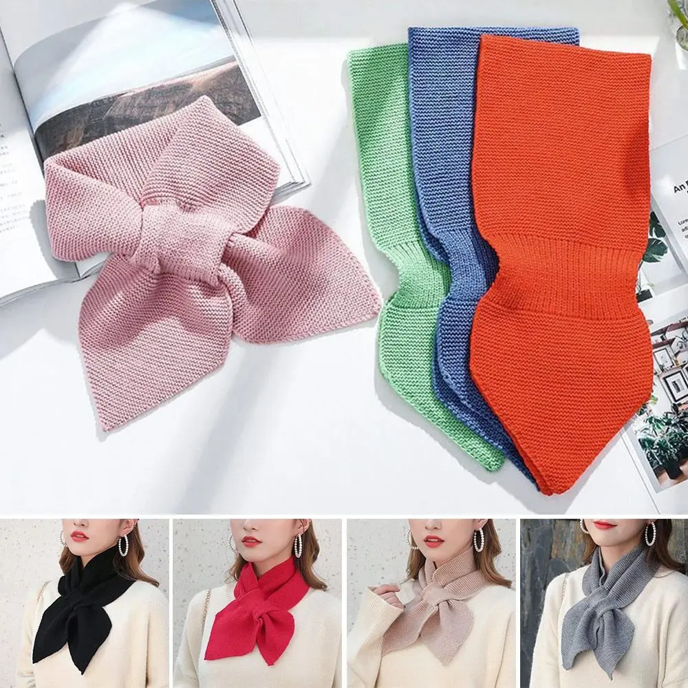 Knitted Cross Scarf Women Warm Casual Turtleneck Neck Warmer Detachable Winter Windproof Scarf Sweater Bowtie