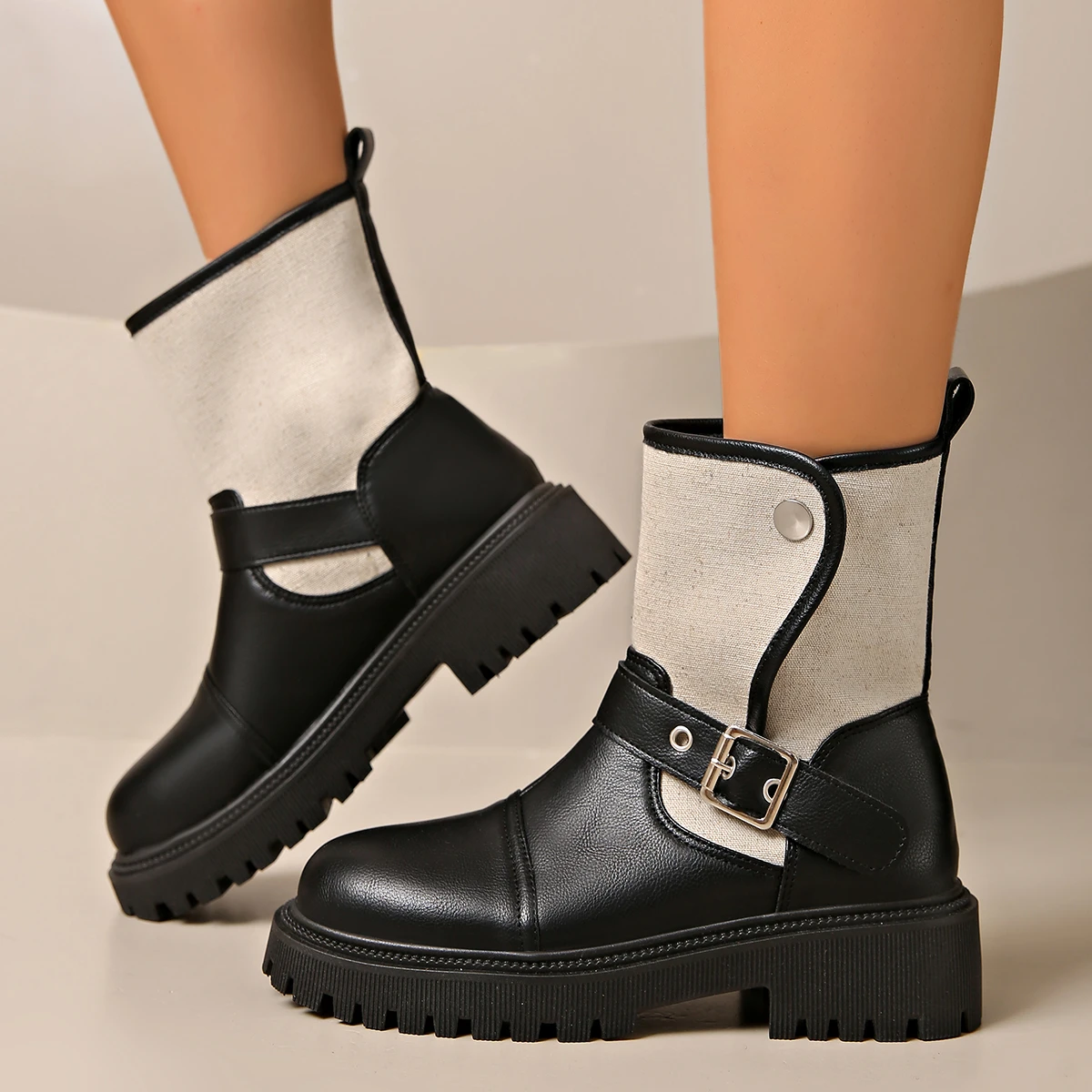 2026 New Fashionable Spliced ​​design Casual Ankle Boots Spring Autumn Women's Round Toe Non-slip Comfortable Chelsea Short Boot