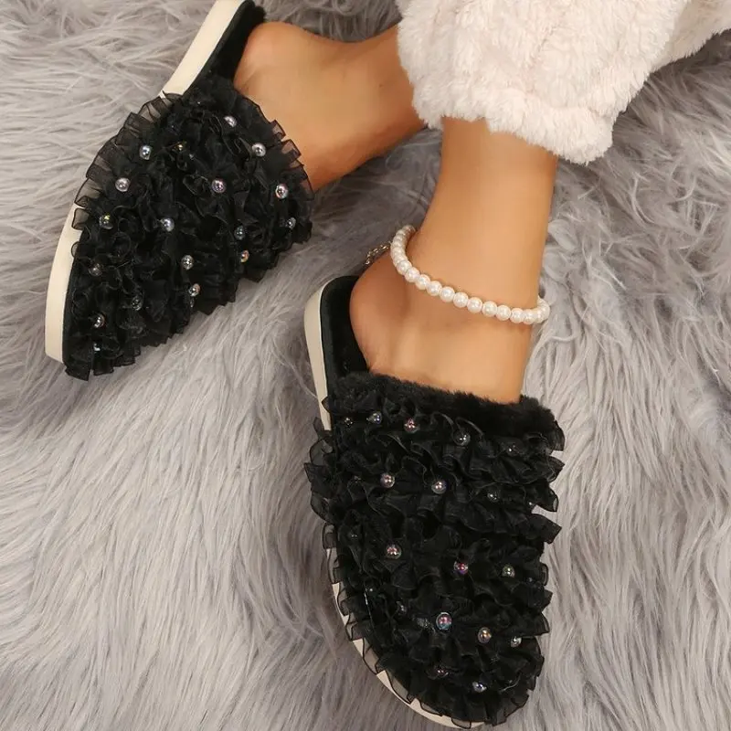 Fall Winter Plush Warm Indoor Slippers Shoes Women Fashion Bedroom Non-slip Slides Women Slipper Casual Plus Size 41