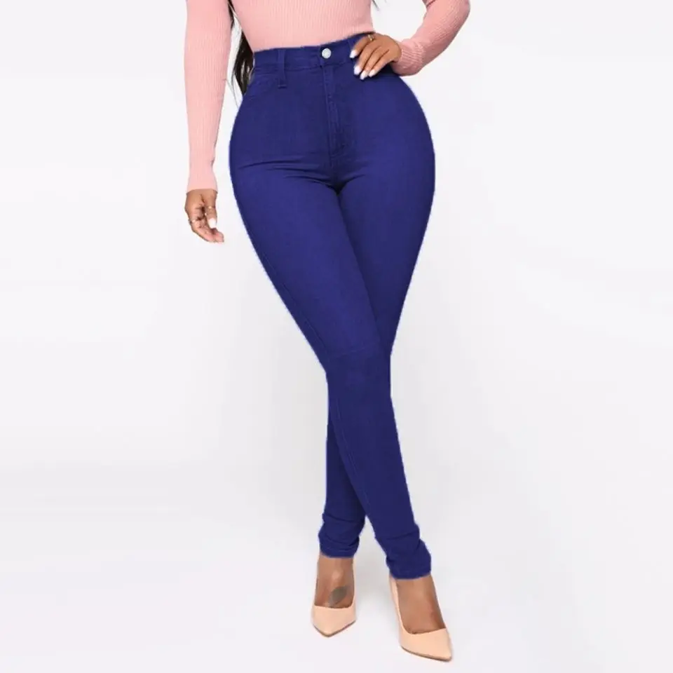 Faion-pantalones vaqueros elásticos para mujer, pantalones informales de talla grande, cintura alta, algodón, cremallera, Princ Sle, ajustados, levantamiento de trasero, pantalones con pluma