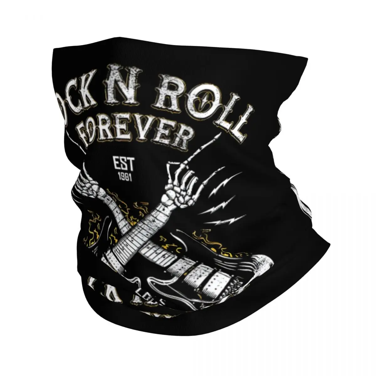 Rock And Roll For Ever Skull Guitars Bandana Neck Cover Wrap Scarf Balaclava Cycling Unisex Adult Breathable