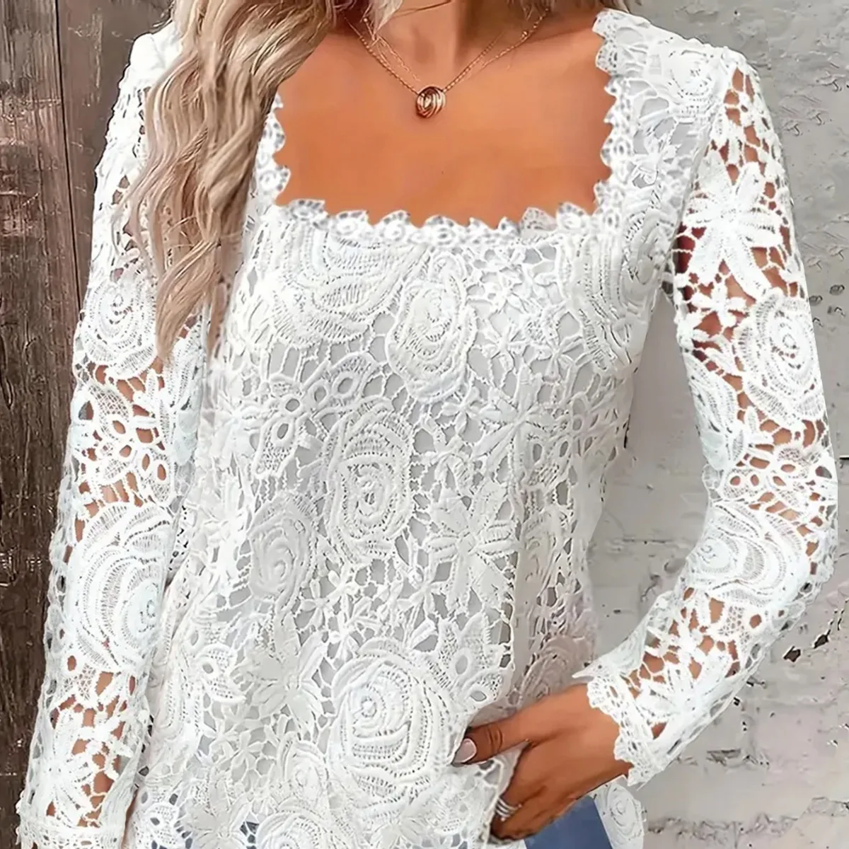 2025 Faion femmes ort Sve dentelle haut t-shirt autre matériel 00% printemps automne saison dames Premium Dres