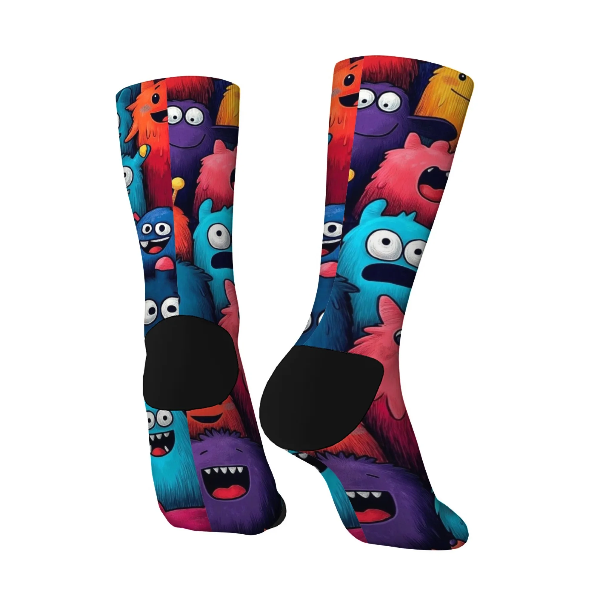 Chaussettes d'équipage ultra douces pour hommes, dessin animé mignon, imprimé monstre respectueux de la peau, chaussettes confortables pour les occasions quotidiennes décontractées et paresseuses à thème