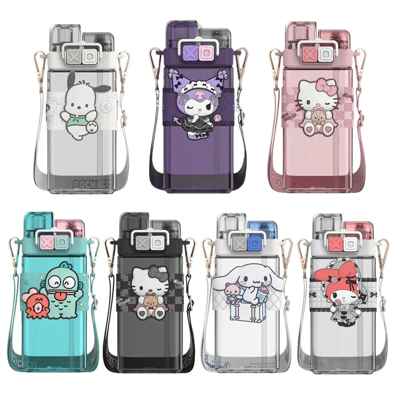 520ml Sanrio Bottle Hello Kitty Cinnamoroll Plastic Double Drink Cup Cartoon Melody Kuromi Students Water Bottle Large Capacity