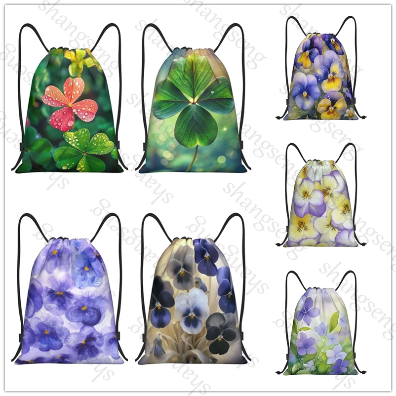 Drawstring Bag Sports Backpack Bundle Pocket Basketball Bags Boy Birthday Christmas Shoe Sports Bag leaf clover Shamrock flowers