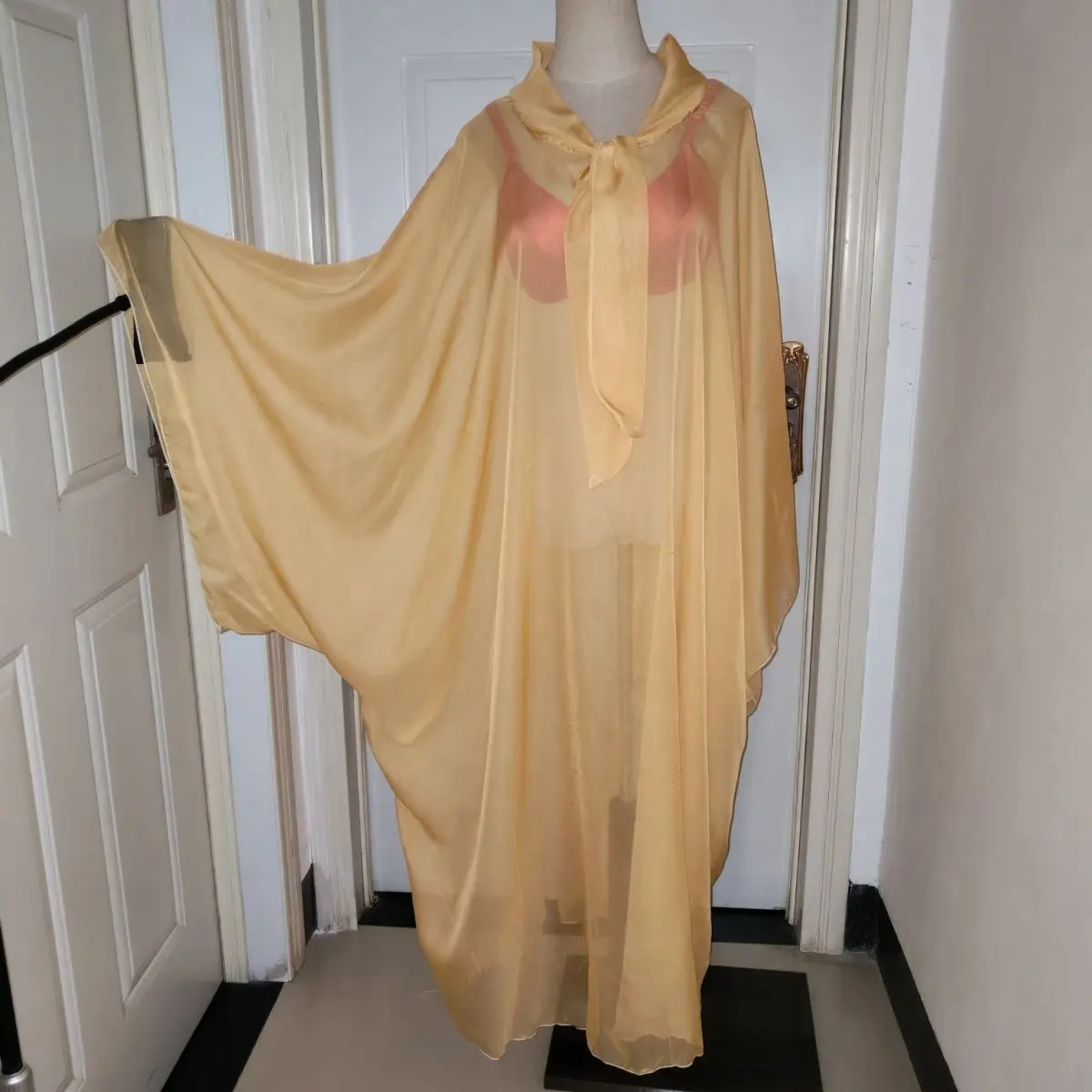 

Glossy Women Mesh Voile Long Dress Loose Maxi Dress Pullover Elegant Dresses Sleeping Wear