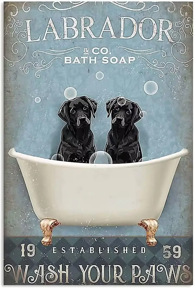 Black Labrador Dog Funny Metal Tin Sign Black Labrador Co.Bath Soap Poster Cafe Living Room Bathroom Kitchen Home Art Wall Decor