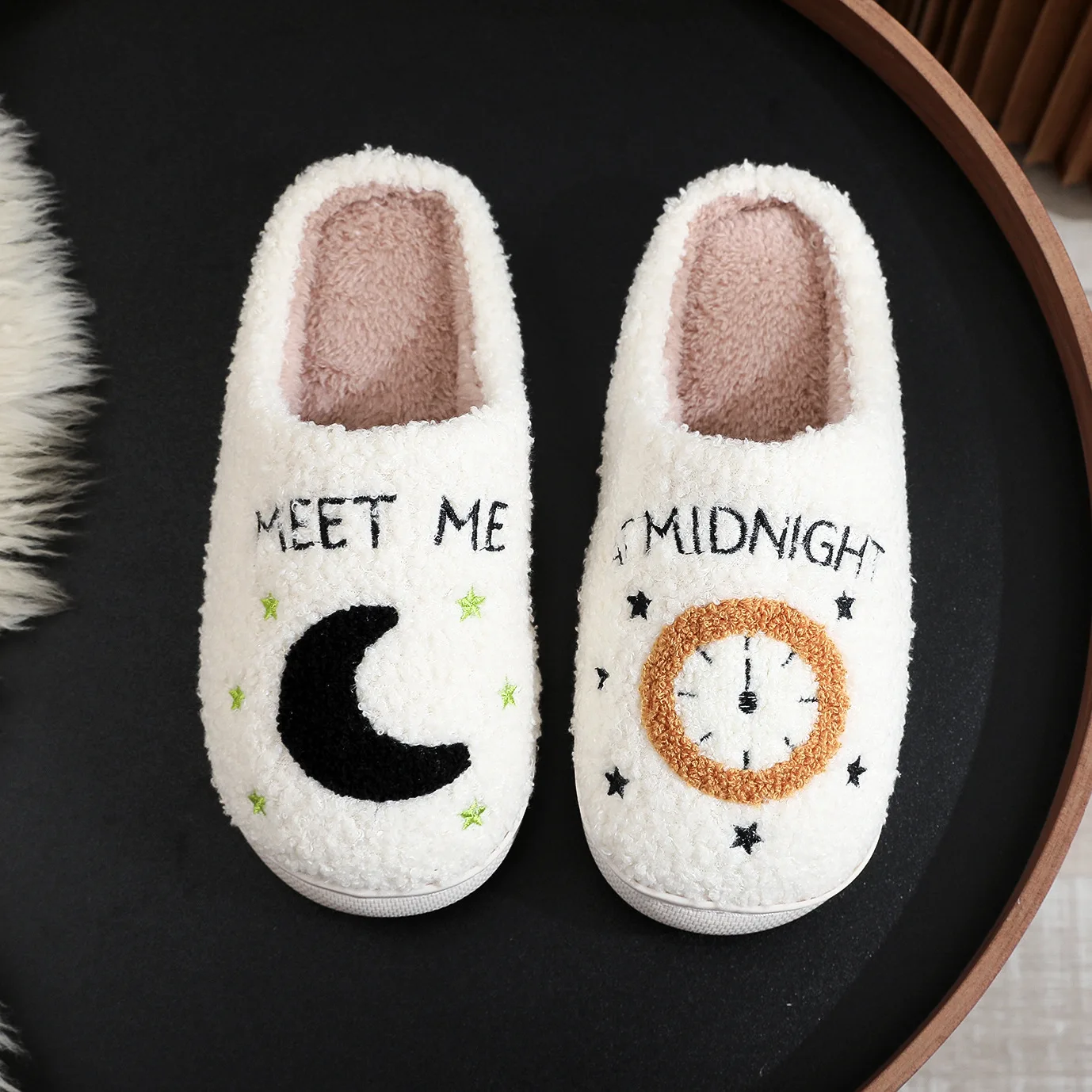 Colorful Warm Meet Me At Midnight Slippers Cushion Slides Soft Comfort Short Plush Woman Cartoon House Slippers Funny Flat Shoes