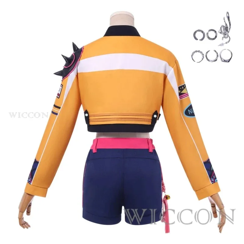 KPOP 헌트릭스 루미 코스프레 의상 가발 미라 조이 무대복 상의 스커트 슈퍼스타 데몬 헌터즈 소녀 여성 세트 할로윈 의상