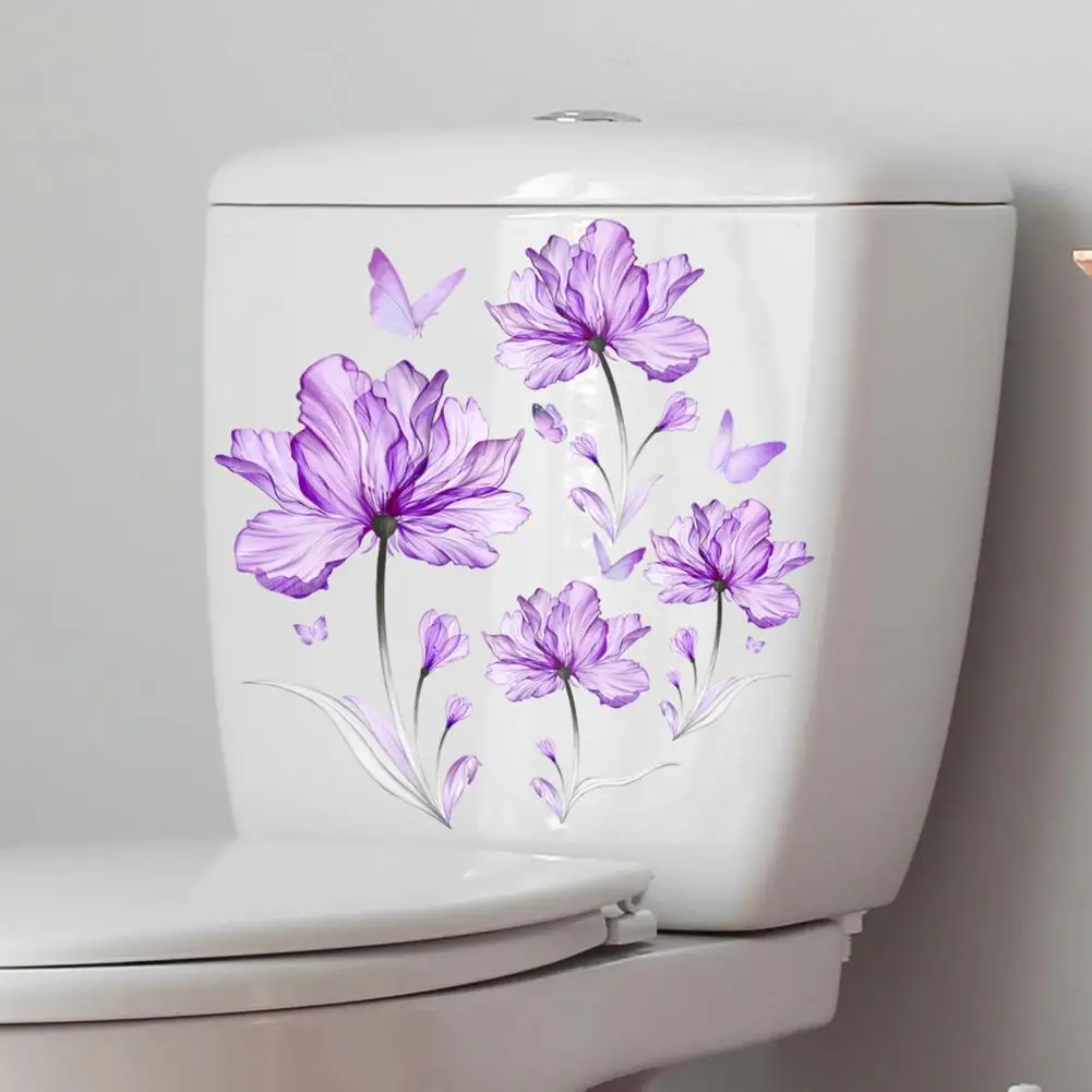 Toilet Sticker Vibrant Color Flower Sticker Long-lasting Waterproof PVC Wall Decals for Home Bathroom