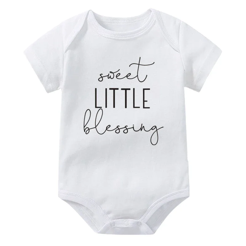 Sweet Little Blessing Print Baby Bodysuit Pregnancy Announcement Infant Romper Girls Boys Clothes Infant Jumpsuit Gift