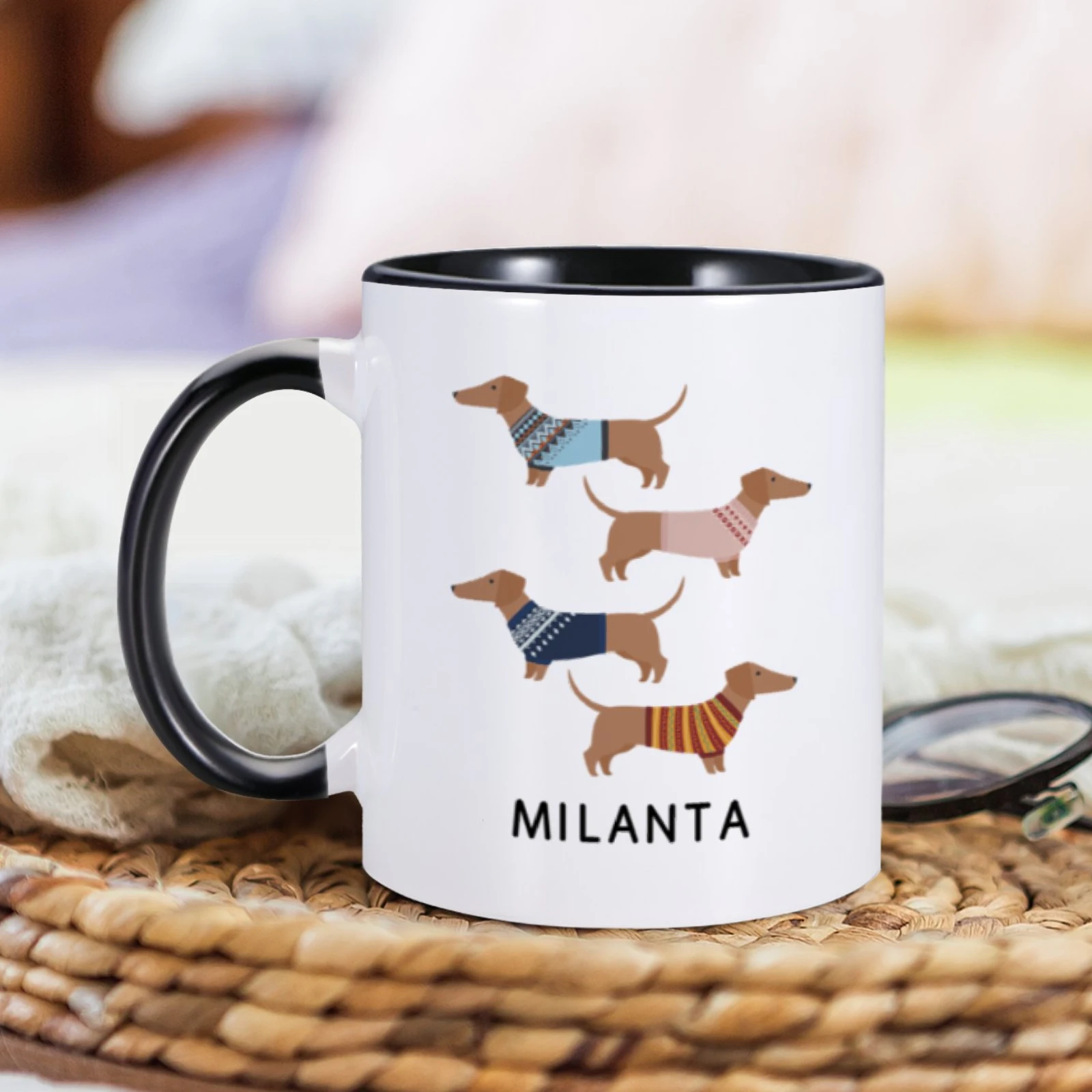 Custom Dachshund Mug Personalized Name Coffee Mugs Unique Gift for Dachshund Lover Dog Trainer Cute Sausage Dog Tea Water Cup