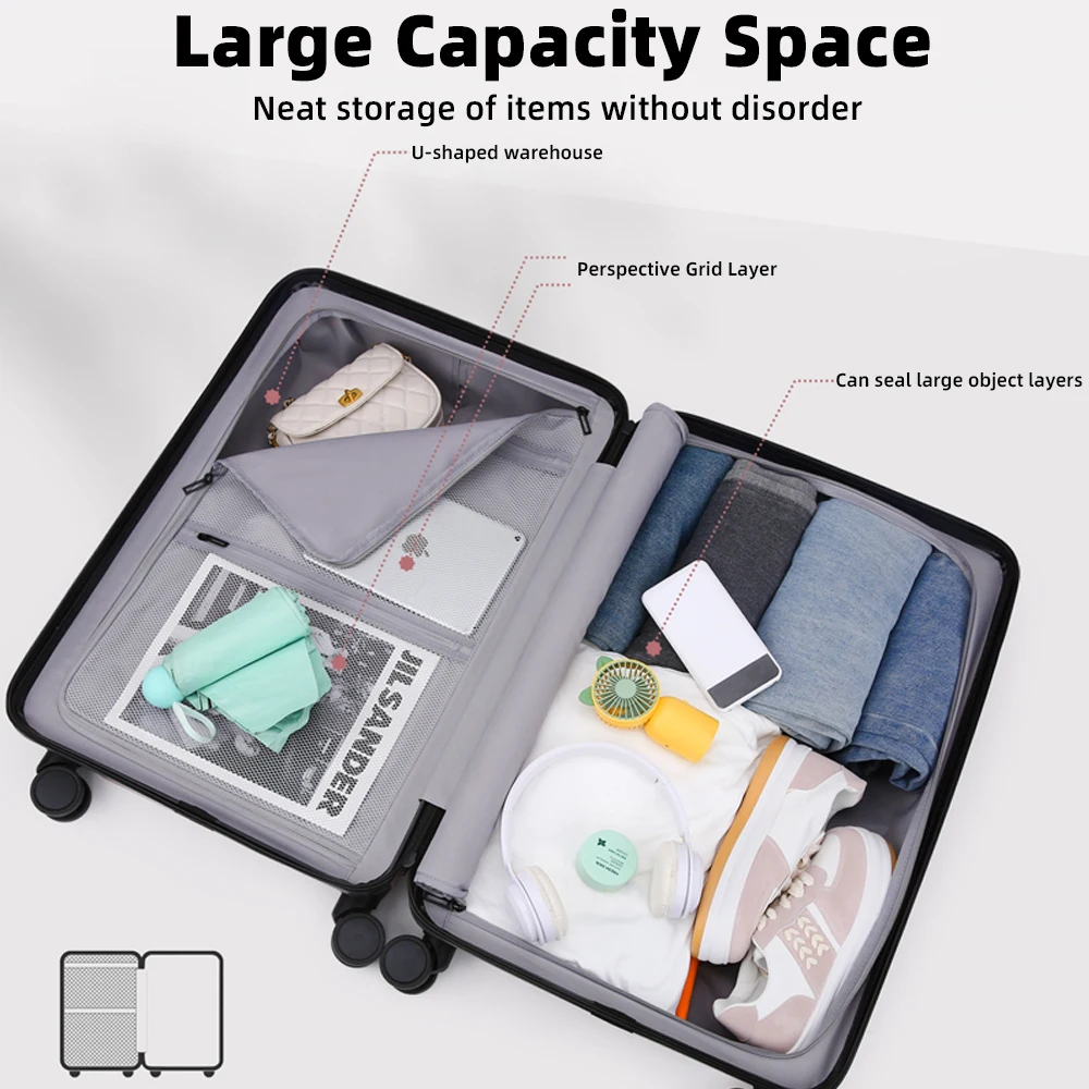 바퀴 달린 대형 여행 가방 남녀공용, 휴대용 수하물 캐리어, 여행 트롤리 케이스, 중간 크기, 20 인치, 22 인치, 24 인치, 26/28 인치 캐빈 PC 프레임