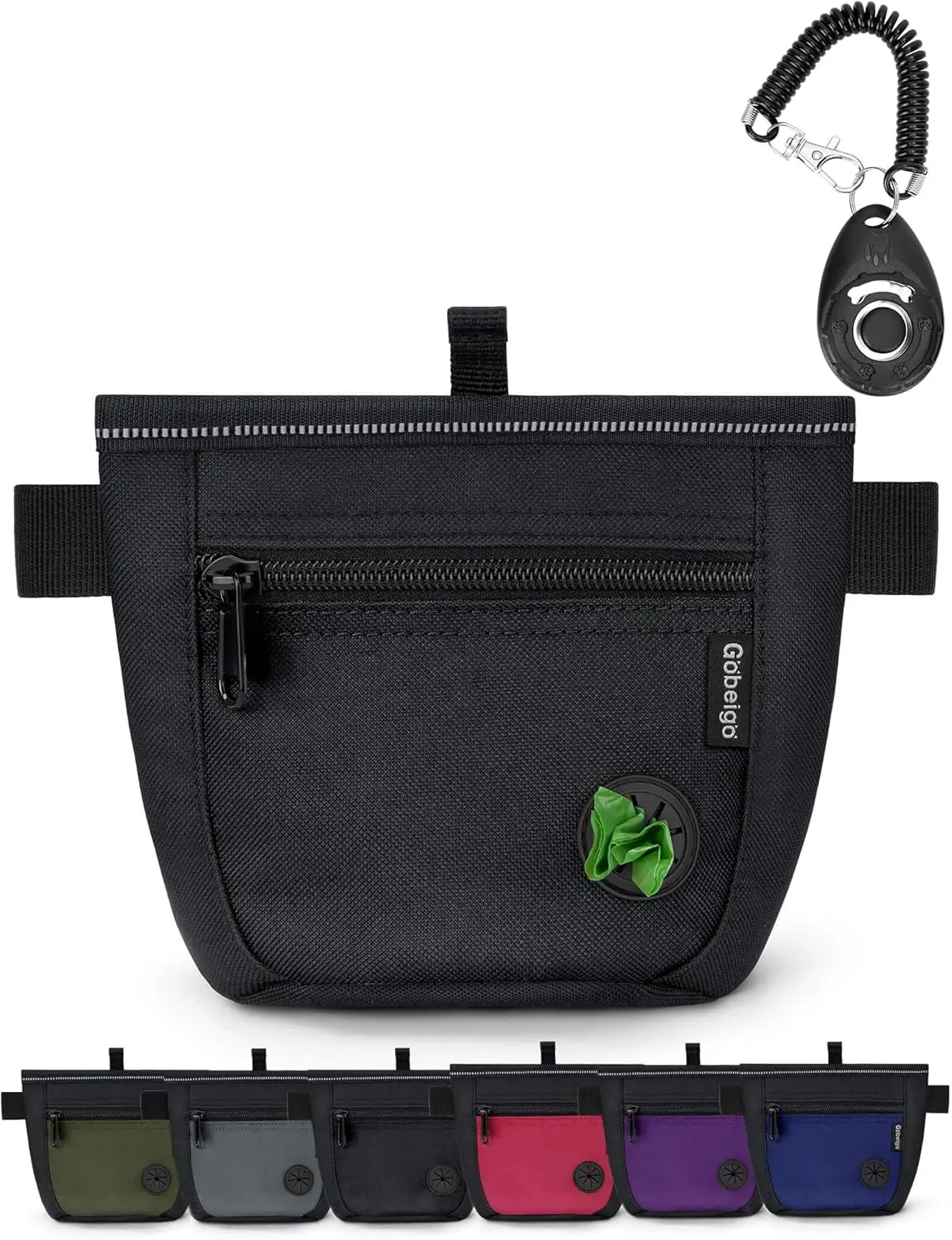 

Улучшенная сумка для лакомств для собак с магнитной застежкой, кликером для дрессировки, диспенсером для пакетов для экскрементов и поясным ремнем для прогулок с питомцем