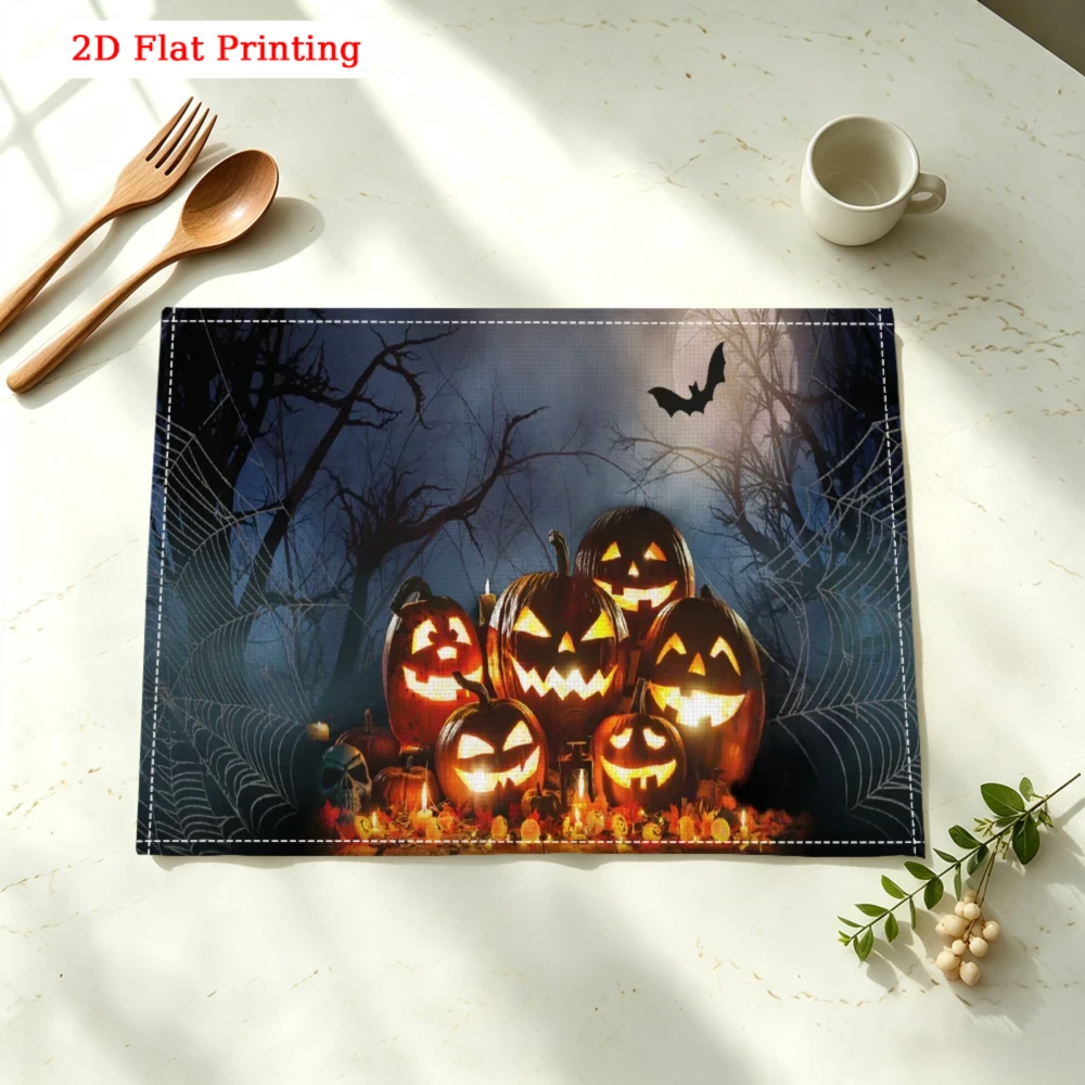 1Pc Halloween Pumpkin Placemat Black Spiderweb Table Mat Kitchen Dining Decor 30X40Cm