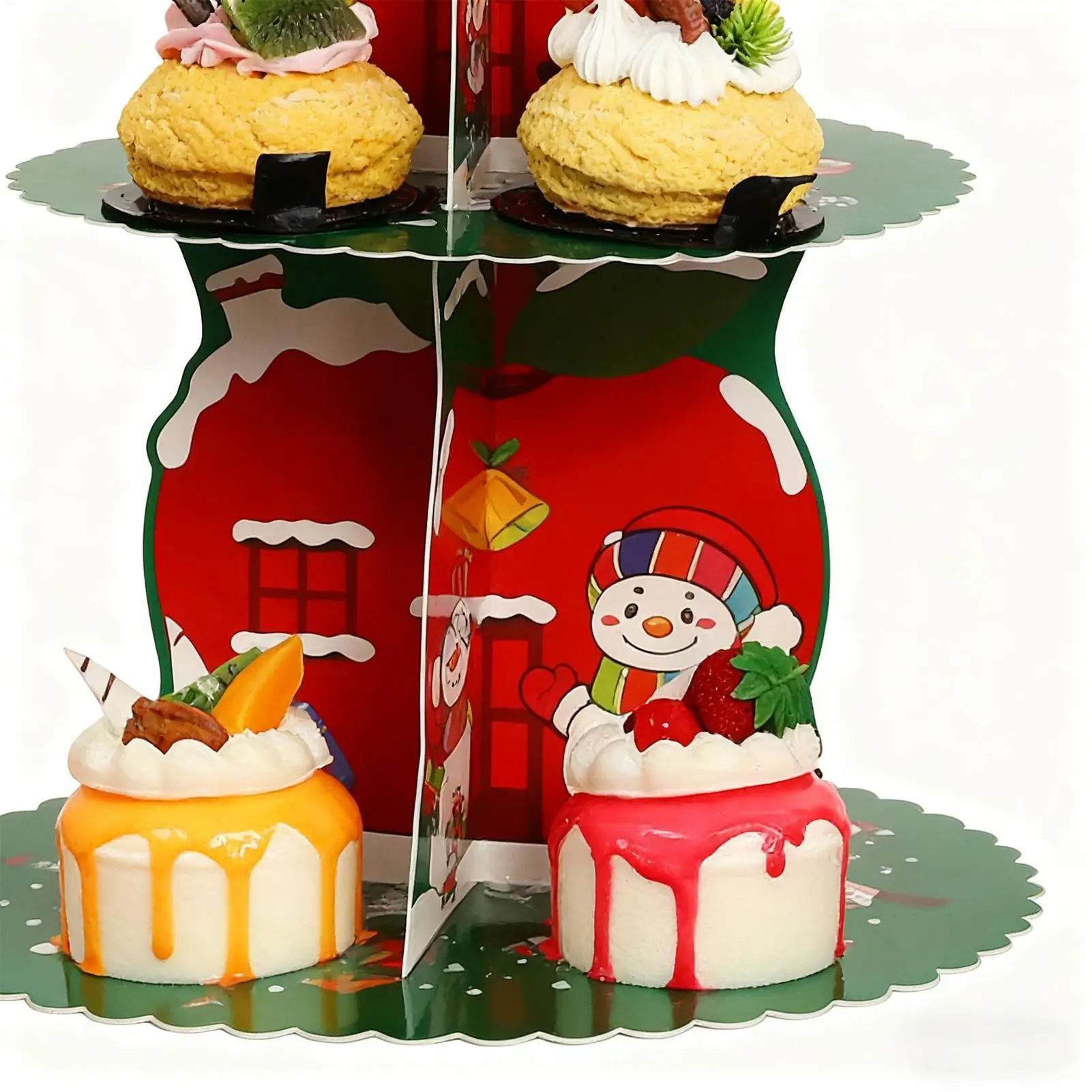 クリスマスカップケーキスタンド-2個-3段-シーズン限定カップケーキスタンド-デザートタワー-トレイ-ドーナツ-キャンディー-お菓子-デザート-ペストリー-クッキー用