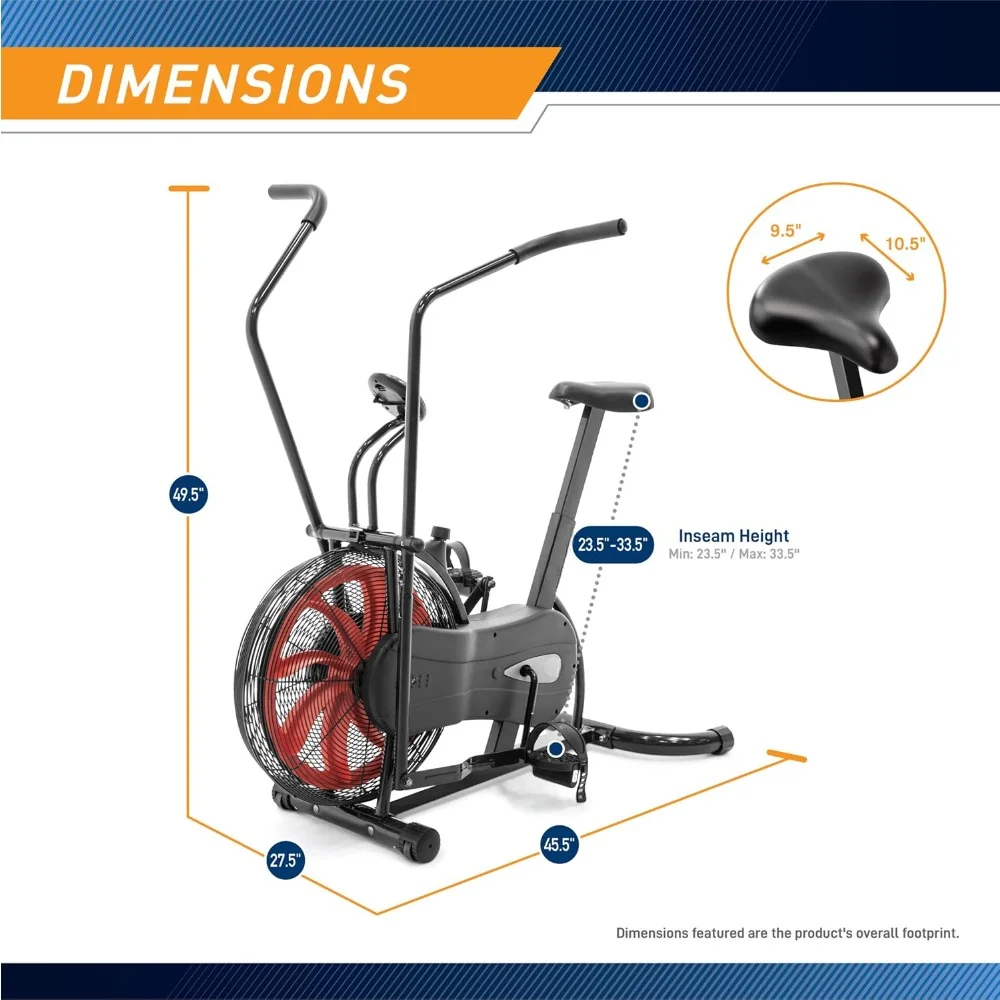 Air-Resistance Exercício Fan Bike, guidão dupla Acction, assento ergonômico, exclusivo sistema de resistência ao ar