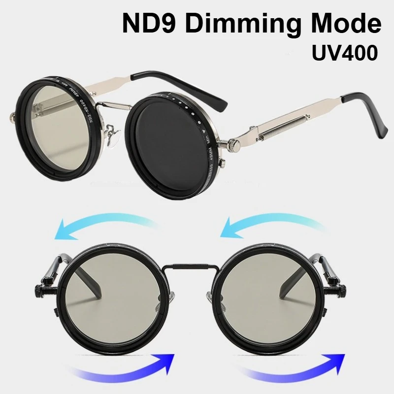 Gafas de sol circulares polarizadas ajustables ND9 Retro Punk para hombre y mujer, gafas de pesca, sombrilla para exteriores UV400