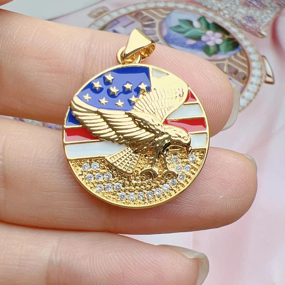 1pcs Jewelry Making Dripping Oil American Flag Eagle Pendant DIY Pearl Necklace Bracelet Sweater Chain Accessories Wholesale