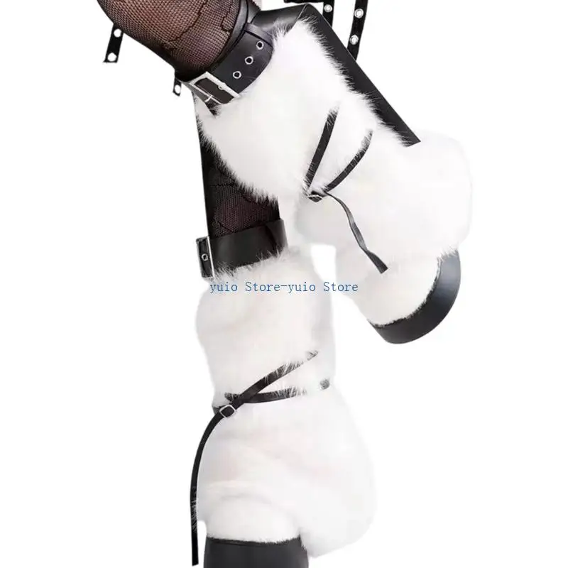 X7XB Plush Calf Accessory with Strap Detail for Layered Outfit Styling