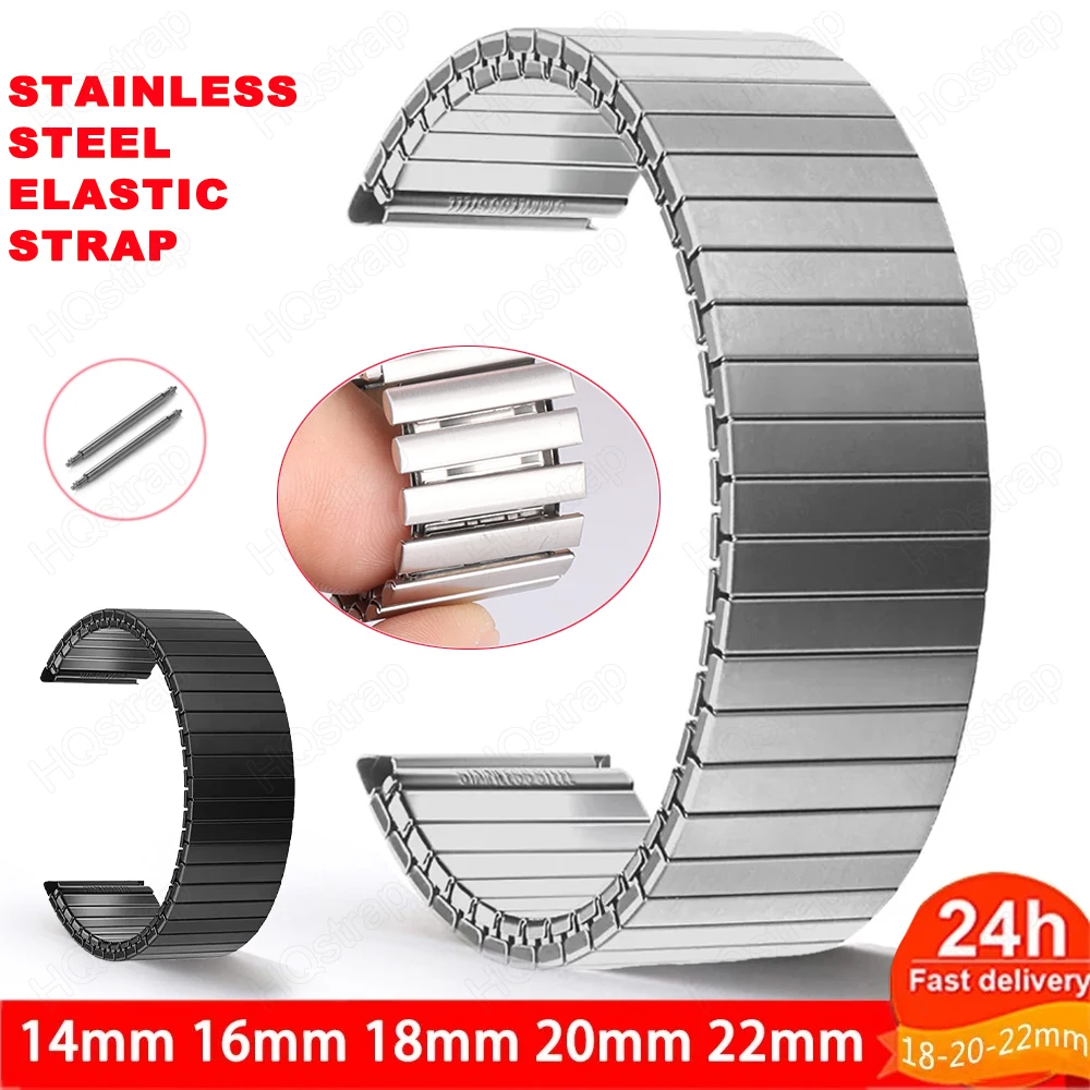 14mm 16mm 18mm 20mm 22mm Elastic Stainless Steel Strap Universal Replacement Bracelet Wrist for Men Women Band Expansion Luxury