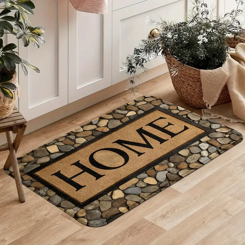 Flannel HOME Home Floor Mat, Pebble Pattern Frame Non-slip Foot Mat, Dirt-resistant Carpet At The Bedroom Door