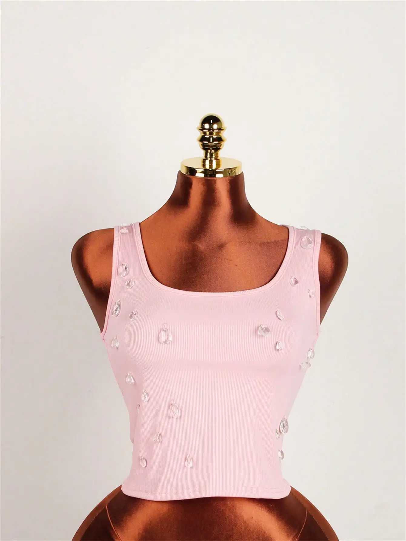 여성용 섹시한 라인스톤 크롭 캐미솔 탑 나이트클럽 파티 여름 착용