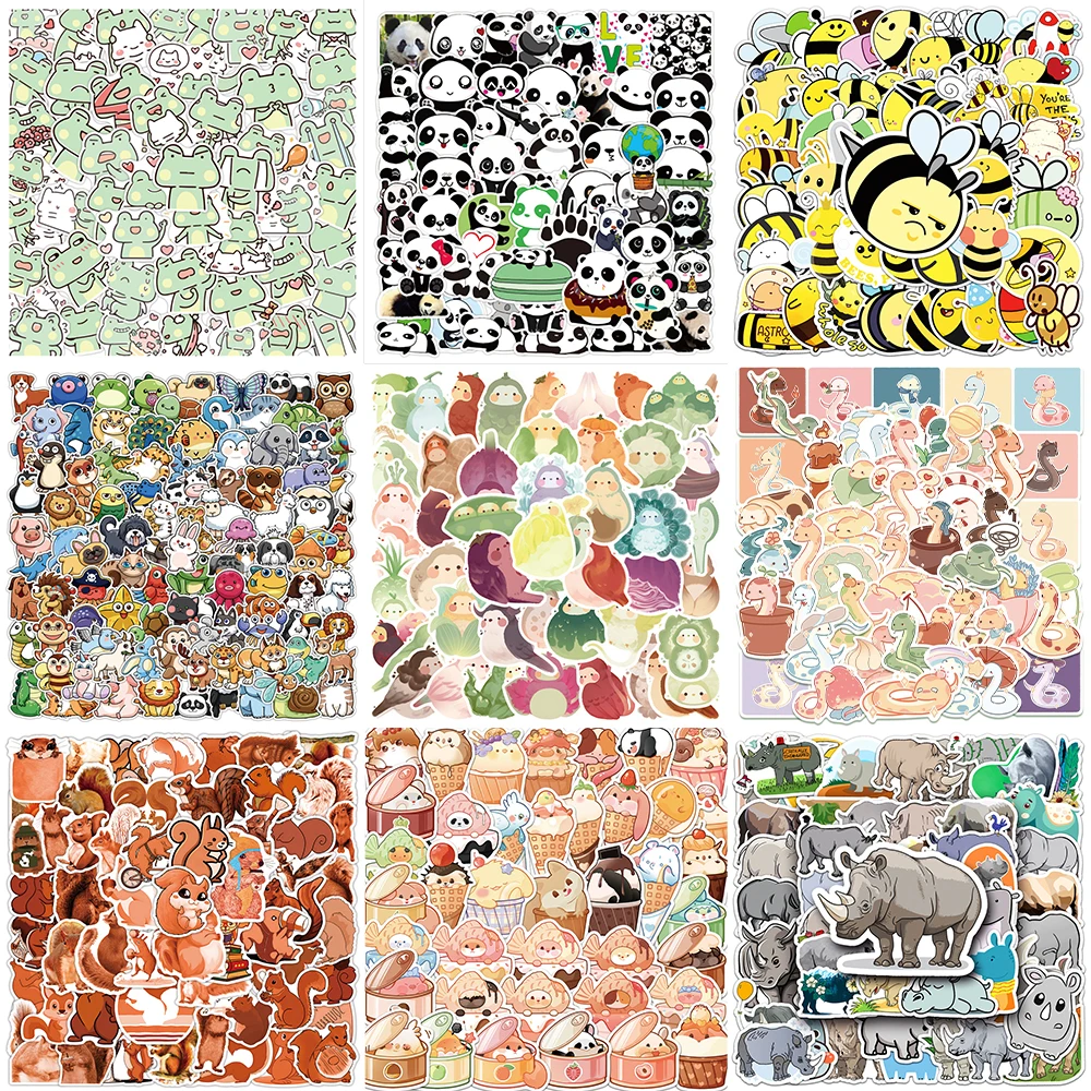 Animais de desenhos animados adesivos para crianças, vegetais, pássaros, aquarela grafite, adesivo para bagagem, laptop, ipad, guitarra, decoração de brinquedos, atacado, 10 pcs, 30 pcs, 50pcs