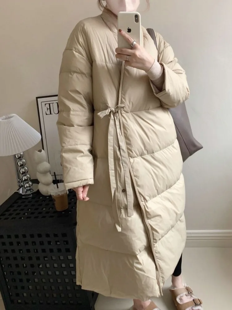 Down Padded Jacket Women's Mid-length 2025 New Korean Over The Knee Loose Large Size Thick Winter Clothes Women Coat