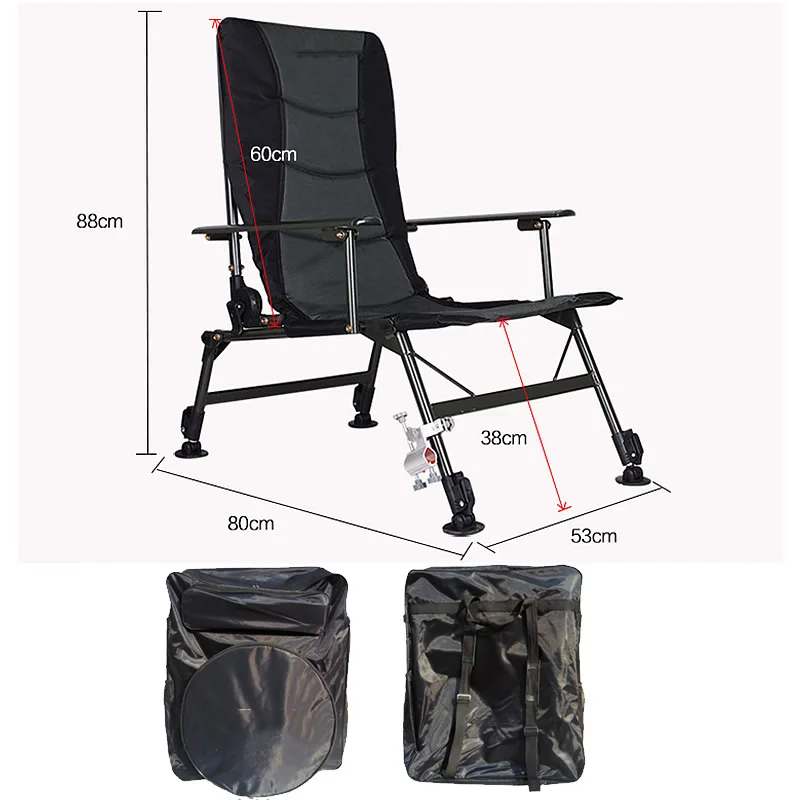 150KG Multifunction Fishing Chair Outdoor Camping Chair with 160° Adjustable High Backrest Support Portable Leisure Chair