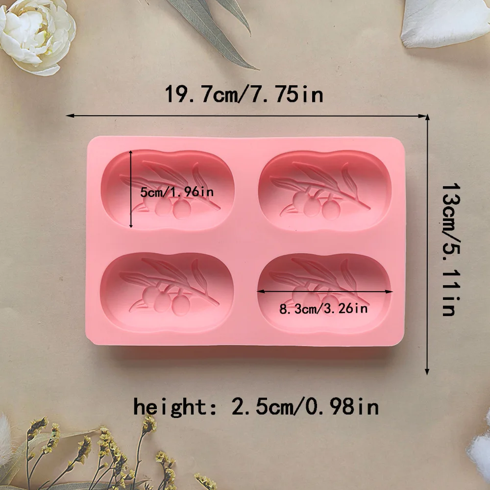 4-fach ovale Olivenbaum-Silikonform für Seife, DIY-Seifenherstellungs-Set, handgemachte Kerzenform, Geschenk-Bastelbedarf, Heimdekorationswerkzeuge – Detail 2