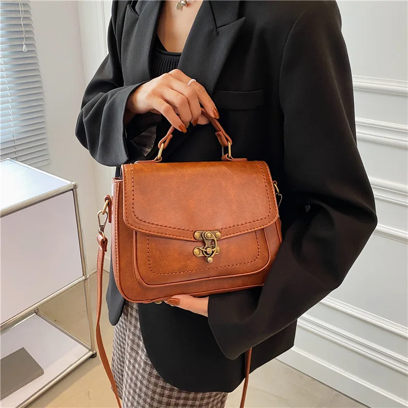 2023 New Small Square Satchels Bag Vintage Handbags Pu Leather Crossbody Bags Envelop Totes Female Simple Brown Shoulder Purse