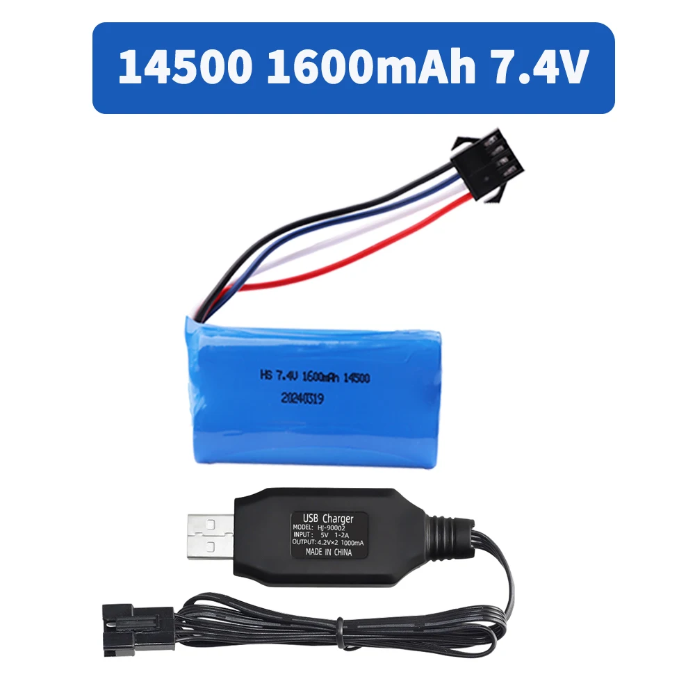 14500 7.4V 1600mAh batterie agli ioni di litio per elicottero telecomandato quadcopter RC auto camion giocattoli parti con spina SM-4P