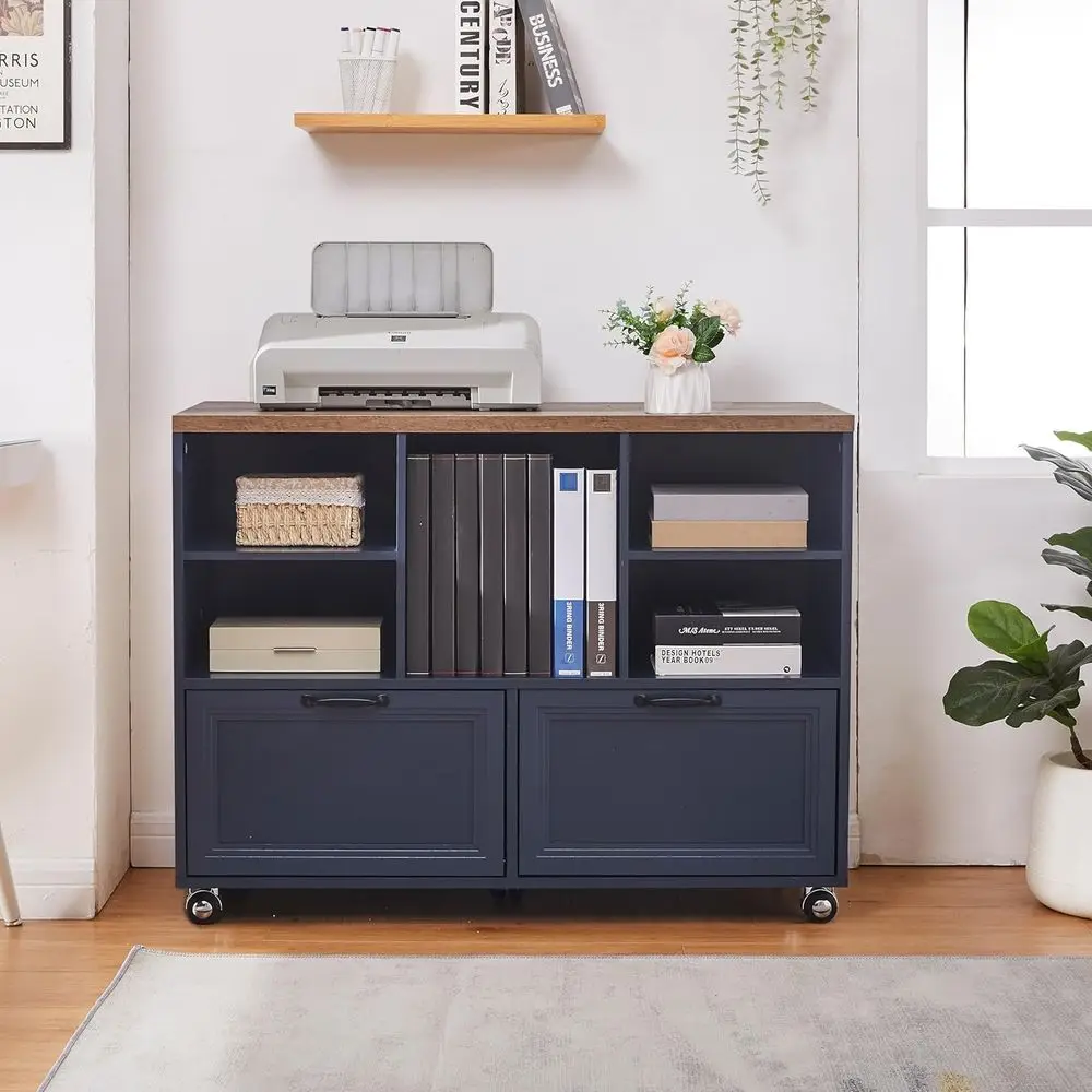 

40-Armhouse Cabinet, Mobile Lateral Storage, Wooden Shelved Cabinet, Hanging File Cabinet for A4/Legal/Letter Sizes (Blue)