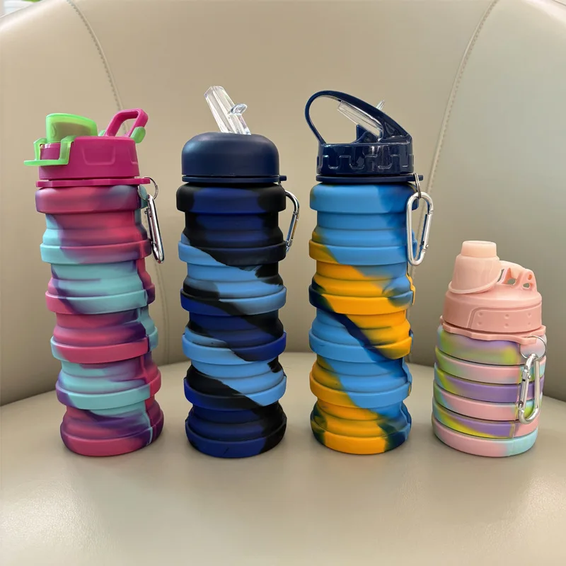 Outdoor Sports Food Grade Silicone Folding Water Cup Telescopic Cup Camouflage Color Water Bottle Portable Silicone Folding Cup
