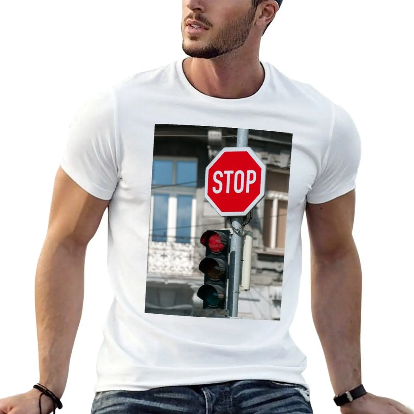 ضوء الرجال. تي شيرت رجالي قمصان تي شيرت جرافيك أحمر للرجال قطن حركة المرور للقمصان g man t